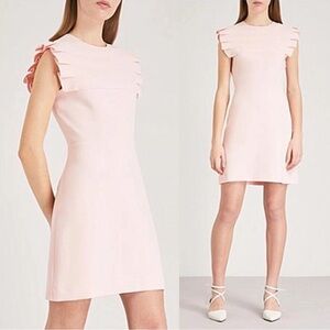 SANDRO • Laurena Pleat-detail Mini Dress in Rose pink shift pleated ruffle